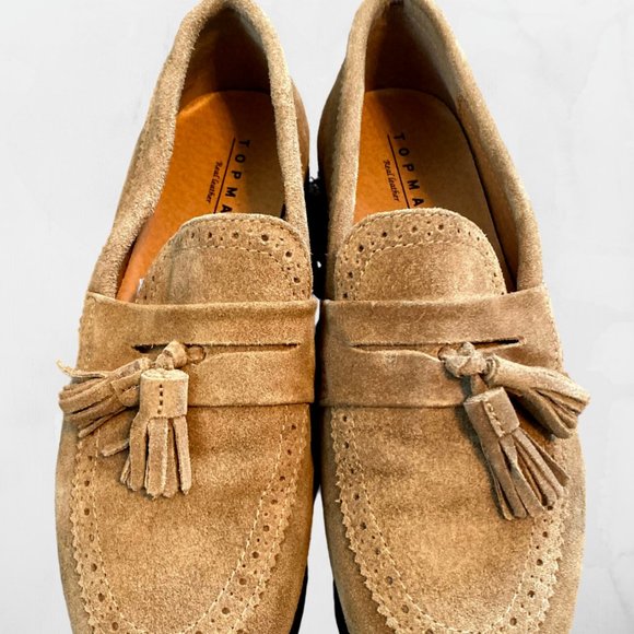 topman tan real suede tassel loafers